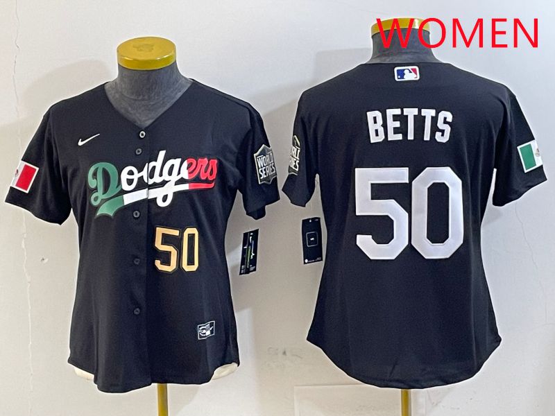 Women Los Angeles Dodgers #50 Betts Black Mexico Game 2025 Nike MLB Jersey style 9->youth mlb jersey->Youth Jersey